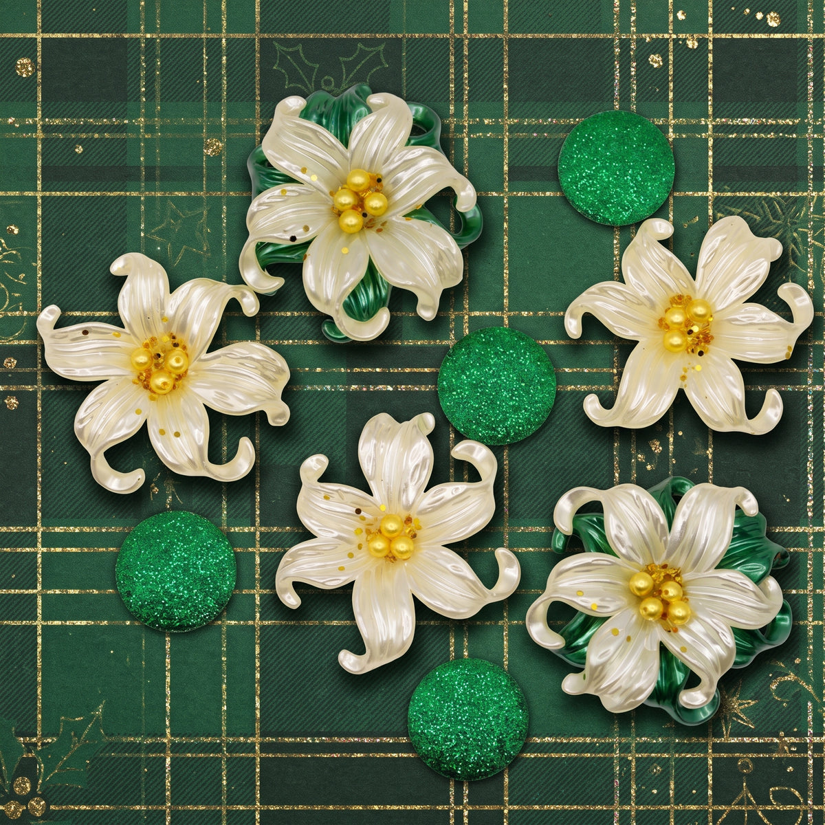 White Glitter Poinsettia Flatback Flowers