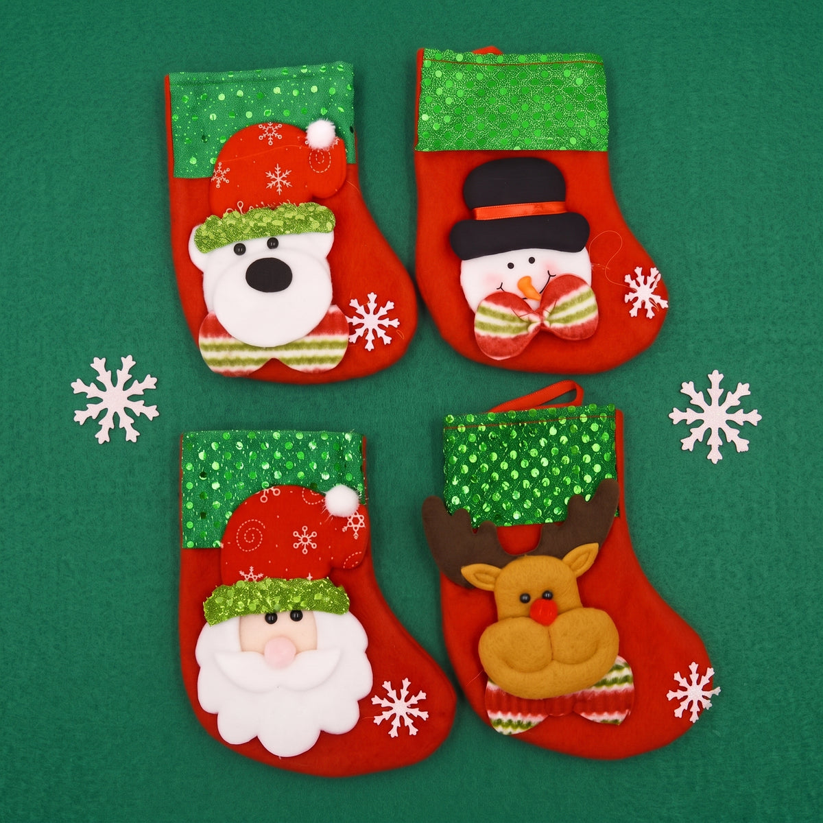 Red & Green Sequin Christmas Character Stockings