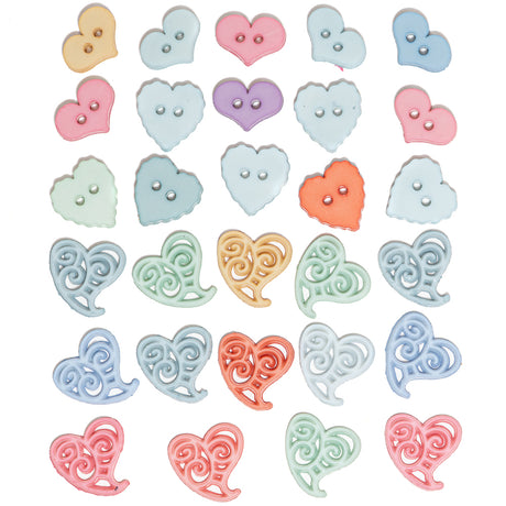 Hearts Ice Cream Soda Multi Color 2-Hole Valentine's Day Themed Buttons