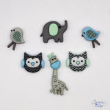Jungle Baby Blue Green Grey Baby Animal Buttons