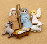 Mary, Jesus, and joseph religious nativity craft buttons with loop back for christmas crafts