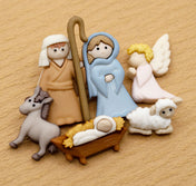 Mary, Jesus, and joseph religious nativity craft buttons with loop back for christmas crafts