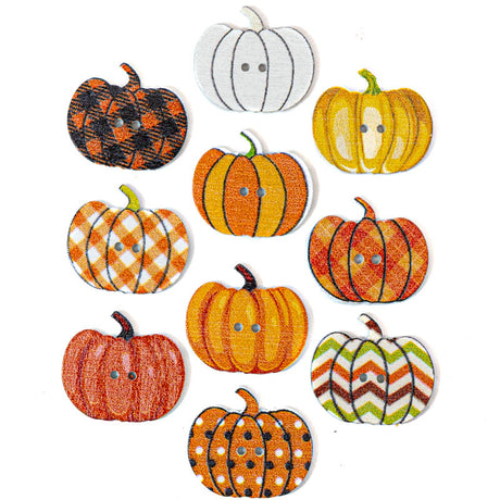 Pumpkin Time Fun Patterned Autumn Themed 2-Hole Buttons