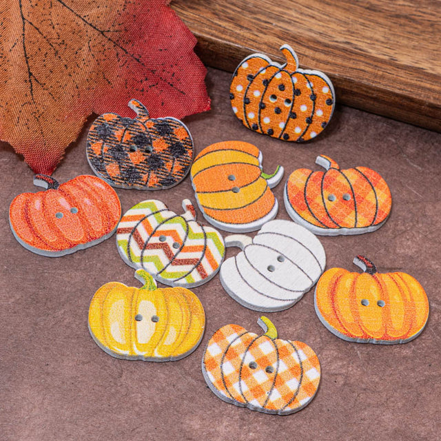 Pumpkin Time Fun Patterned Autumn Themed 2-Hole Buttons