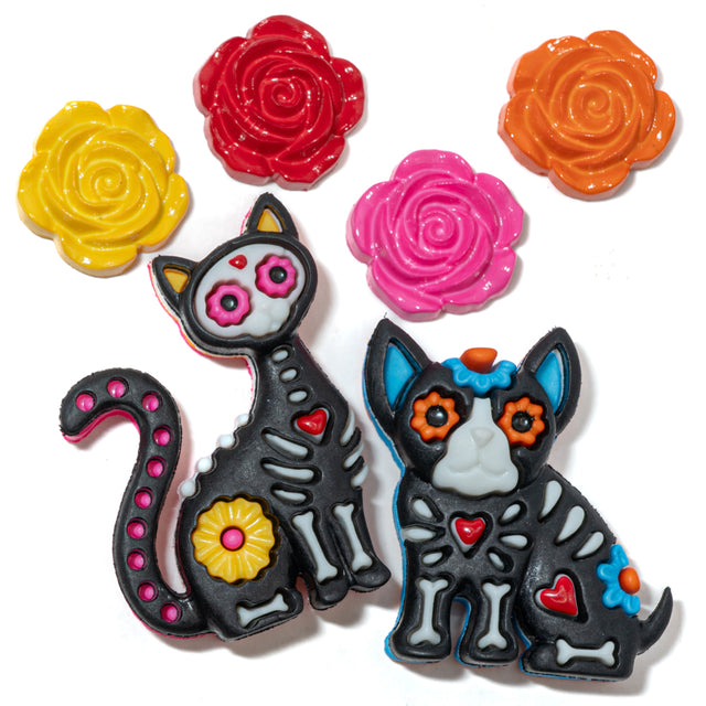Spirit Animals Day Of The Dead Skull Themed Buttons