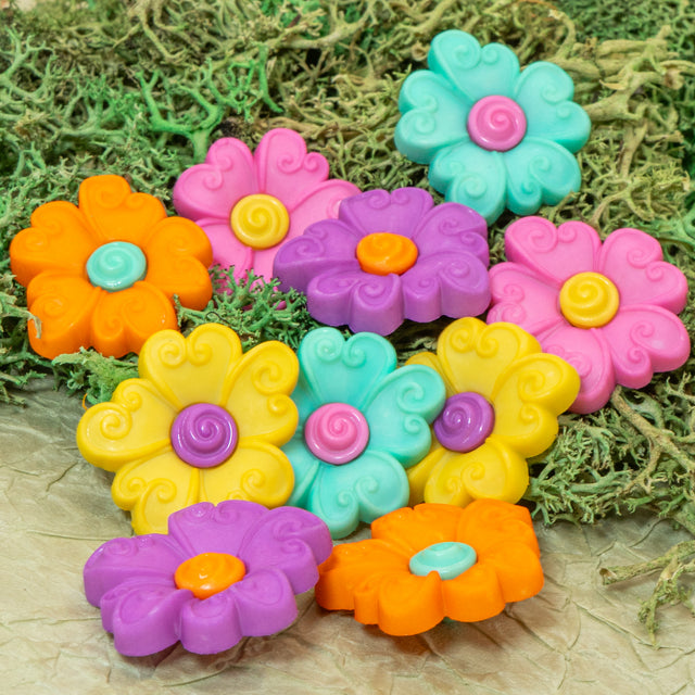 Swirl Center Flowers Bright Spring Summer Inspired Buttons
