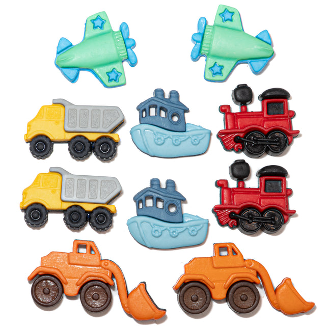 Things That Go Zoom! Construction Transportation Tuck Boat Themed Buttons