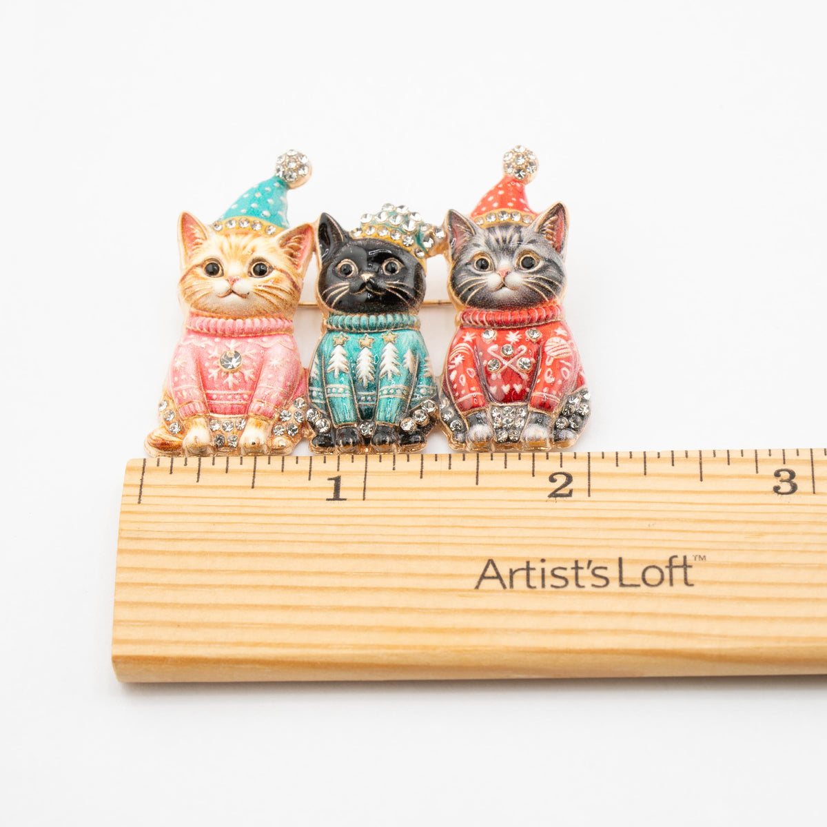 Christmas Sweater Kitties Rhinestone Brooch
