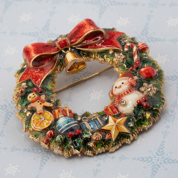 Christmas Wreath Holiday Charms Brooch