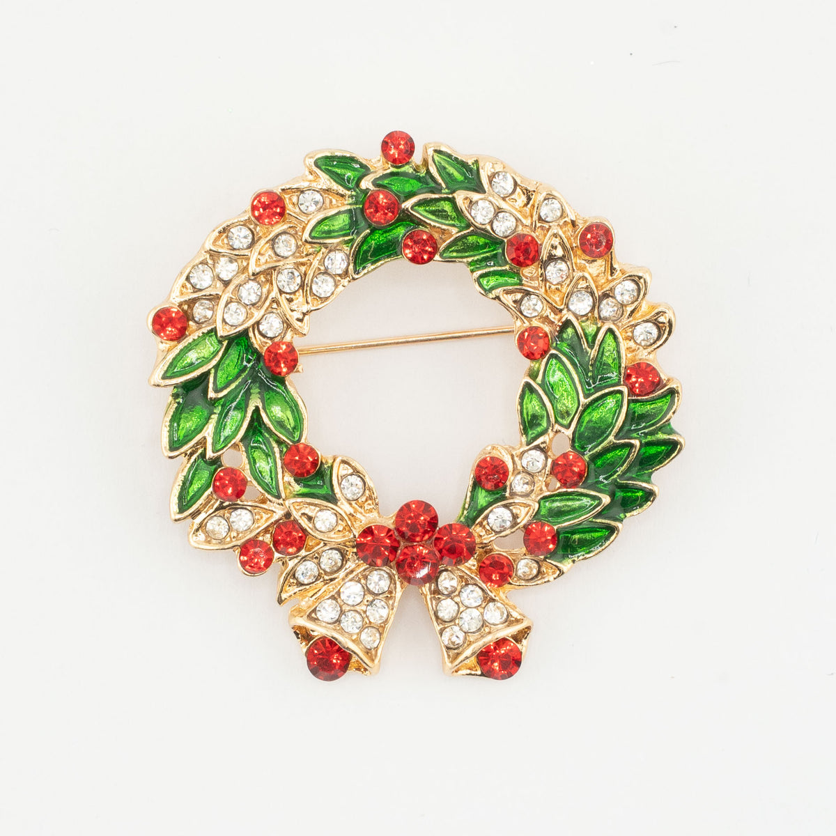 Christmas Wreath Rhinestone & Enamel Brooch