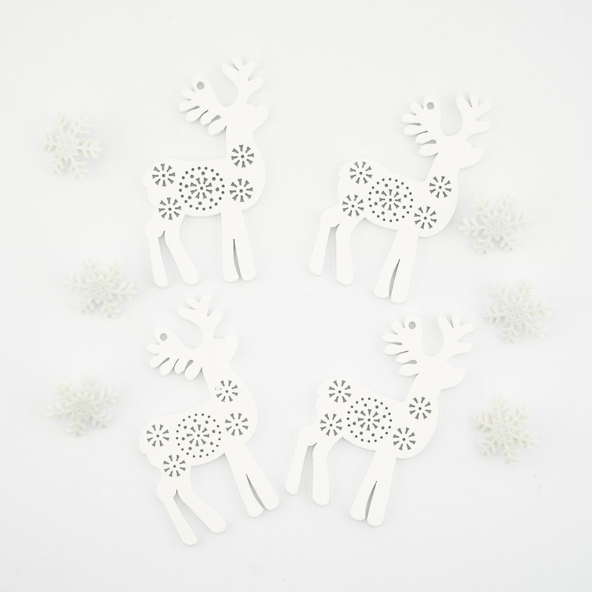 Snowy Reindeer White Wood Winter Themed Charms and Buttons