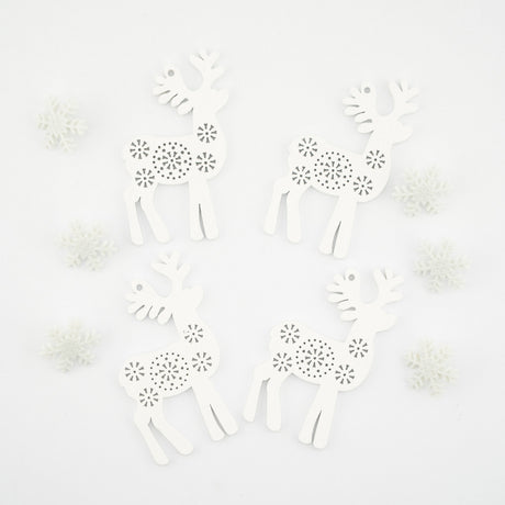 Snowy Reindeer White Wood Winter Themed Charms and Buttons