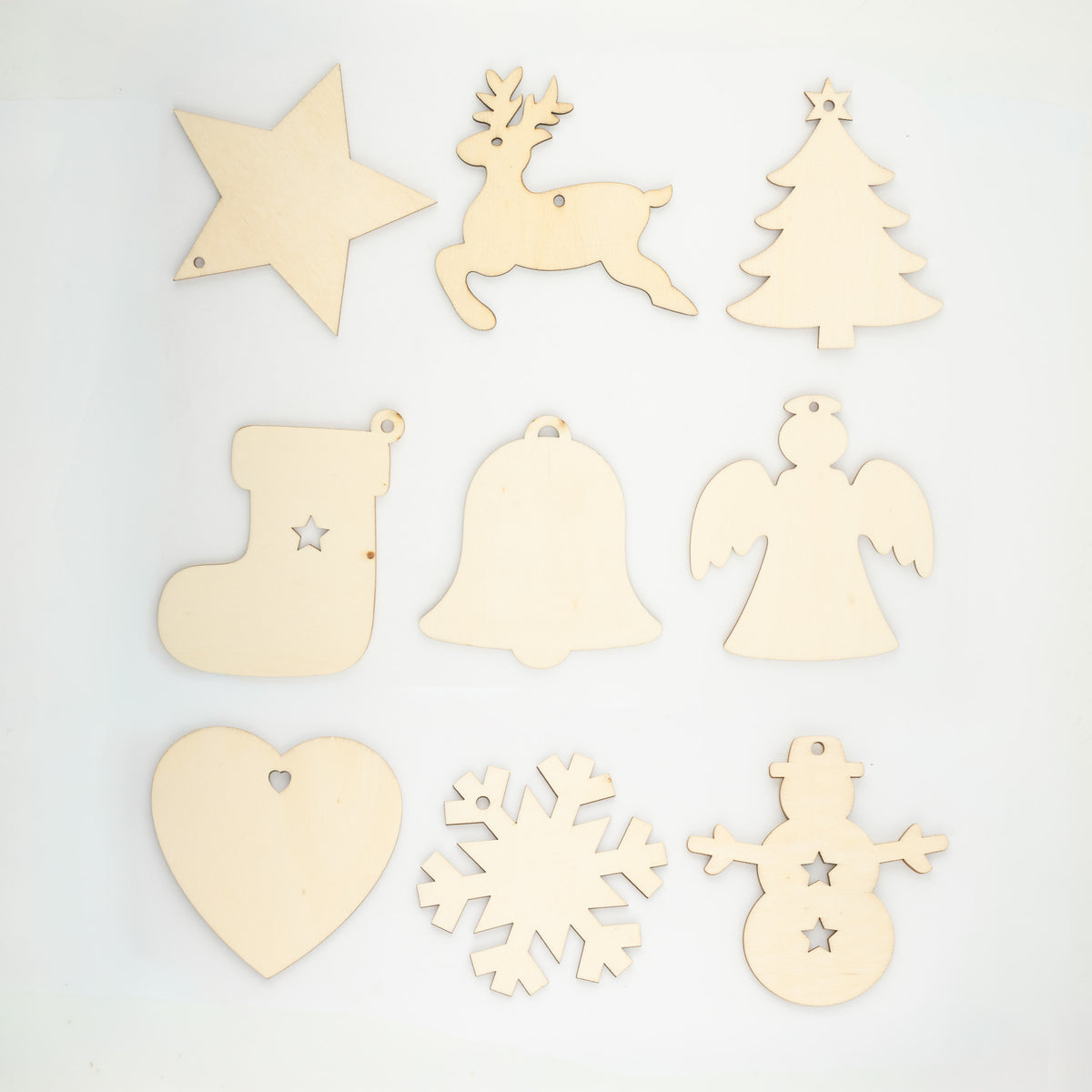 9-Piece Wooden Christmas Ornament Shape Blanks for DIY Holiday Crafts