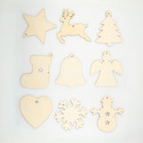 9-Piece Wooden Christmas Ornament Shape Blanks for DIY Holiday Crafts