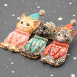 Christmas Sweater Kitties Rhinestone Brooch