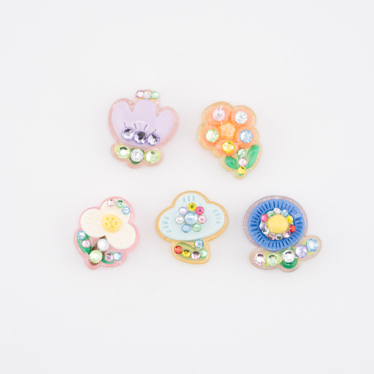 Vibrant Flower with Rhinestones Resin Flat Craft Embellishments