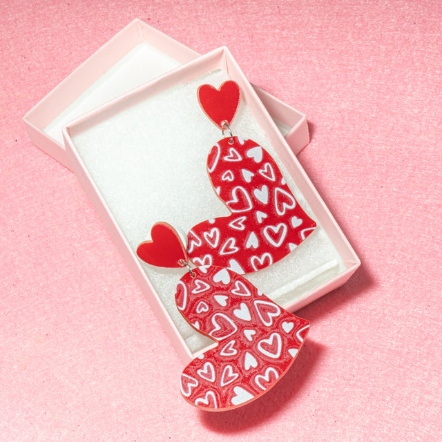 Valentine's Day Acrylic Heart Dangle Stud Earrings