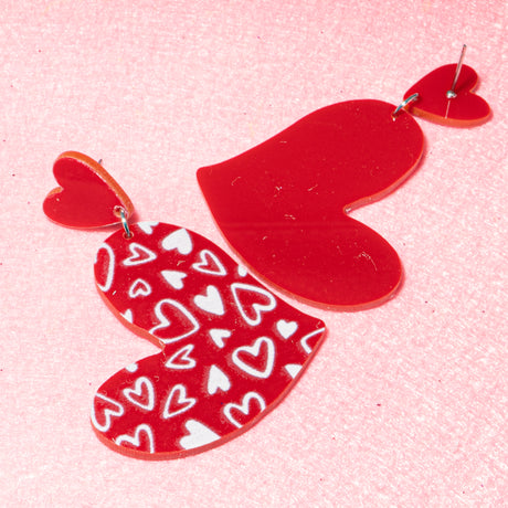 Valentine's Day Acrylic Heart Dangle Stud Earrings