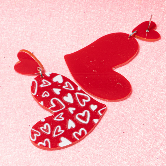 Valentine's Day Acrylic Heart Dangle Stud Earrings