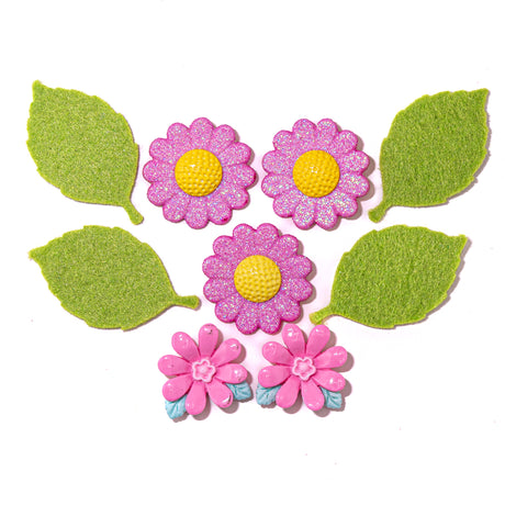 Pink Blossom & Green Leaf Embellishment Set