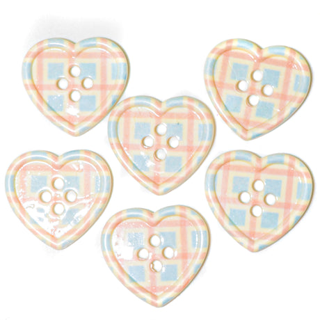 6-Piece Sew-Thru Buttons Bright Plaid Hearts