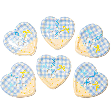 6-Piece Sew-Thru Buttons Beachy Plaid Hearts
