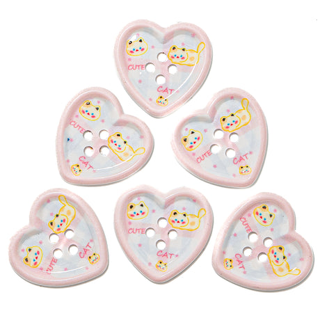 6-Piece Sew-Thru Buttons Sweet Kitty Hearts