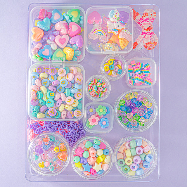 200pcs Pastel Rainbow Acrylic Beads – For DIY Bracelets, Keychains & Shoe Charms