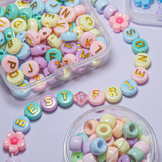 200pcs Pastel Rainbow Acrylic Beads – For DIY Bracelets, Keychains & Shoe Charms