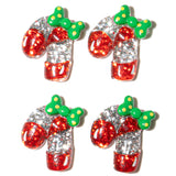 Christmas Transparent Resin Flat Back Cabochons – Glitter Candy Cane Shapes