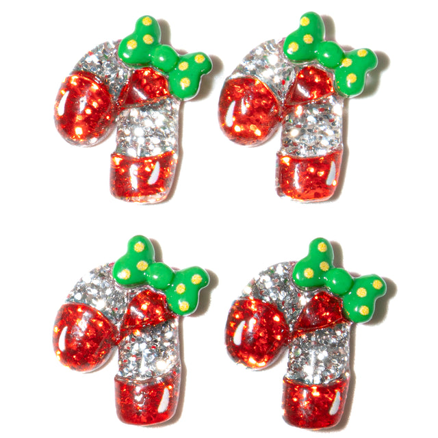 Christmas Transparent Resin Cabochons – Glitter Candy Cane Shapes