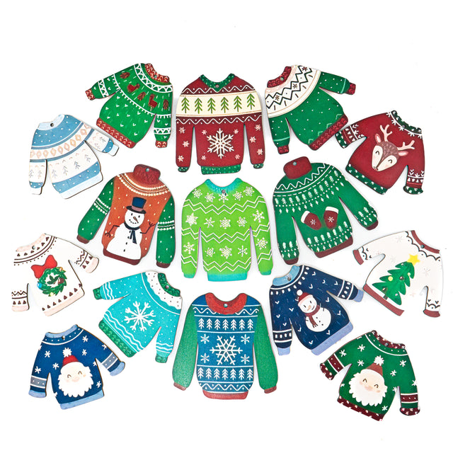 Ugly Sweater Party Wood Large Printed Ornaments
