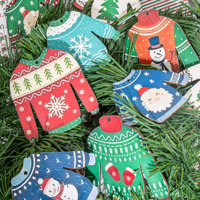 Ugly Sweater Party Wood Large Printed Ornaments