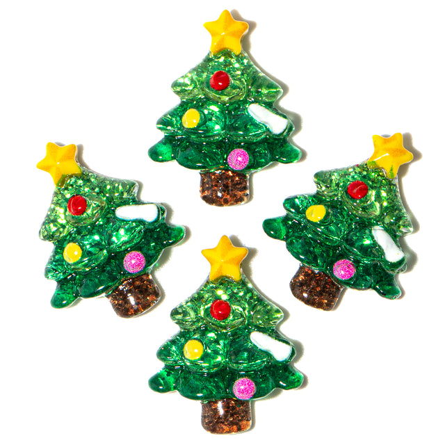Christmas Transparent Resin Cabochons – Glitter Tree Shapes