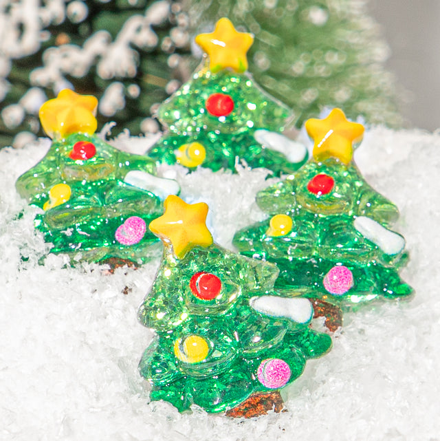 Christmas Transparent Resin Cabochons – Glitter Tree Shapes