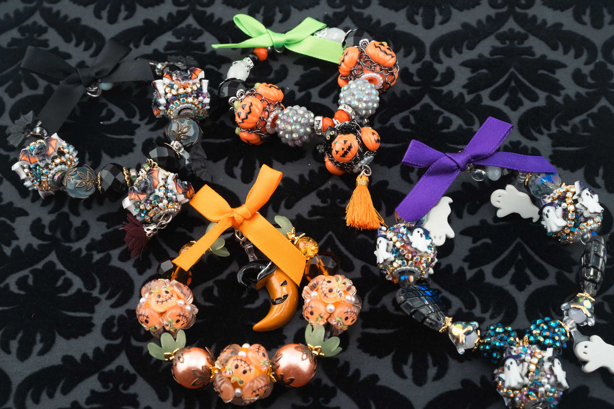 Handmade Beaded Halloween Mini Wreath Ornaments