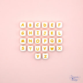 white and gold letter silicone beads for jewelry making