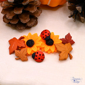 Sunflower, ladybug, and fall leaves embellishments for diy crafting and home decor projects