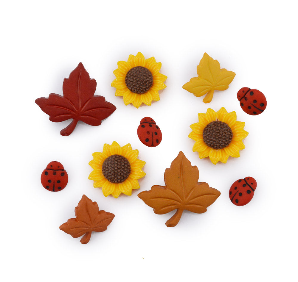 Autumn Splendor Flower Leaves Themed Buttons