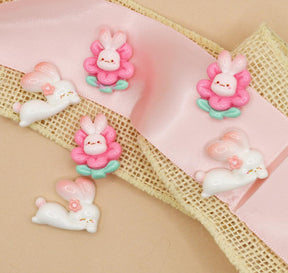 Pink pastel bunnies and flower rabbits for easter, spring or girl crafting projects