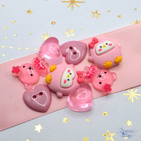 Baby girl resin embellishments. Penguins, hearts and bears. 