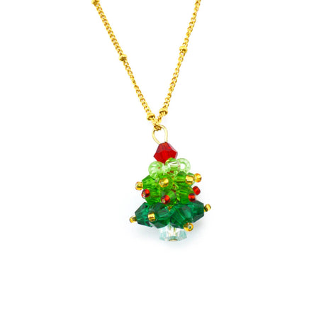 Golden Enamel Christmas Tree Pendant Necklace