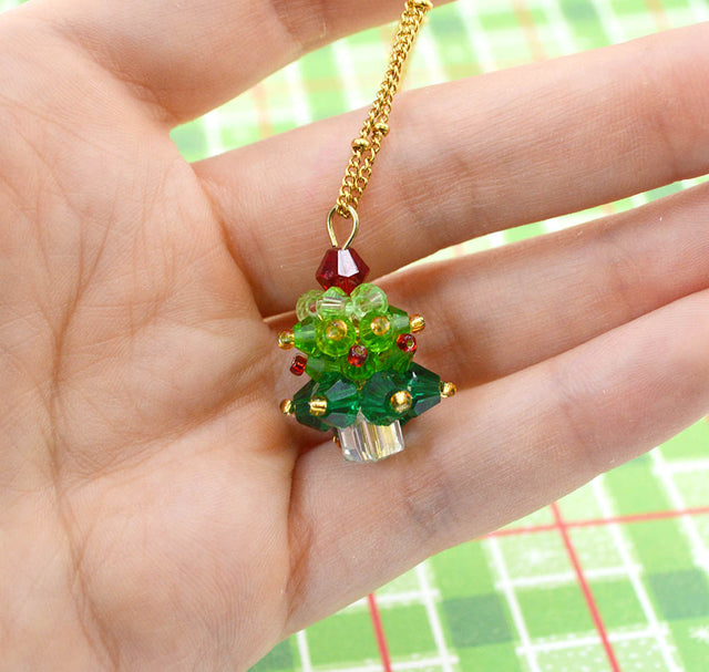 Golden Enamel Christmas Tree Pendant Necklace
