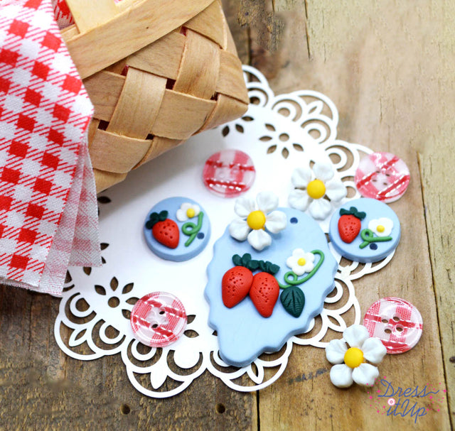 Berry Merry Picnic Summer Strawberry Flower Themed Buttons