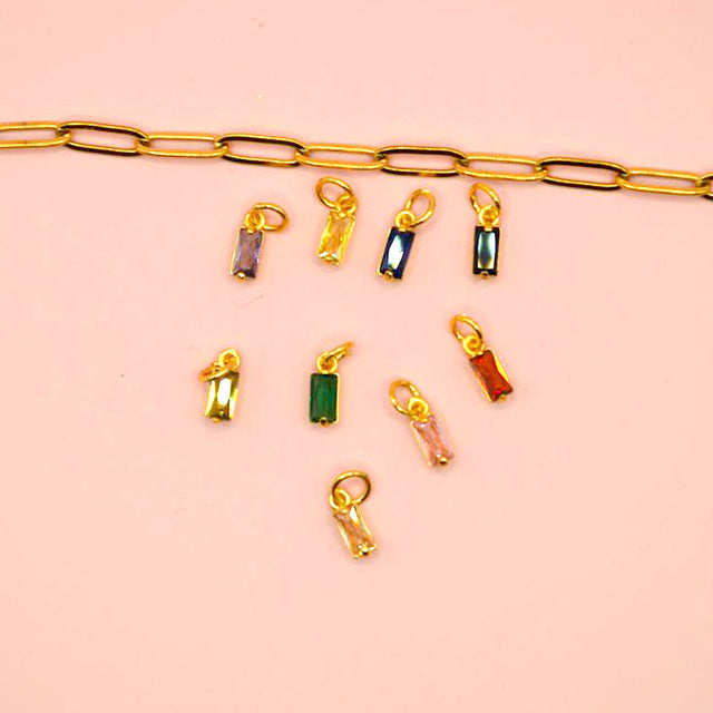 Micro Pave Mini Rectangle Faceted Glass Birthstone Charms