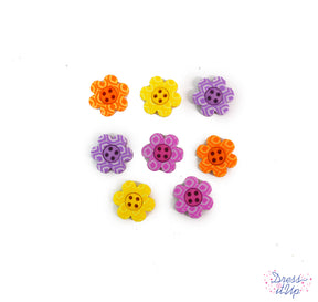 Bright 4-hole flower shaped buttons add to spring and garden themed projects