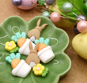 resin flat back easter themed craft embellishments featuring flowers, carrots, and rabbits