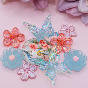 clear sparkle butterfly and flower craft embellishments and cabochon for crafting