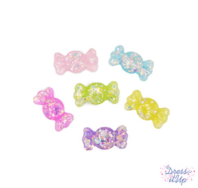 six rainbow glitter faux candy themed buttons for crafting