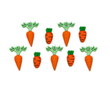 A button pack of shank-back carrot embellishments for easter and spring craft projects